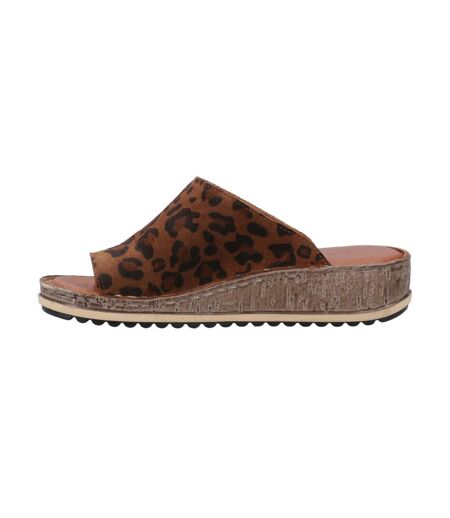 Womens/ladies elissa leopard print suede sandals brown Hush Puppies