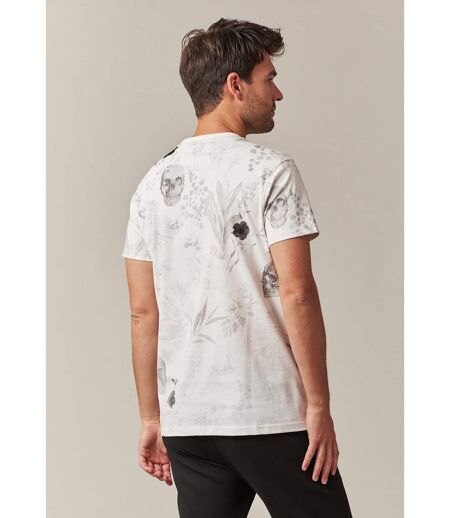 tshirt col rond avec motif floral et tête de mort, et impimé lettrage sur le devant BOTANICAL