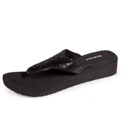 Isotoner Tongs femme à talon 4 cm, tiges larges et perlées