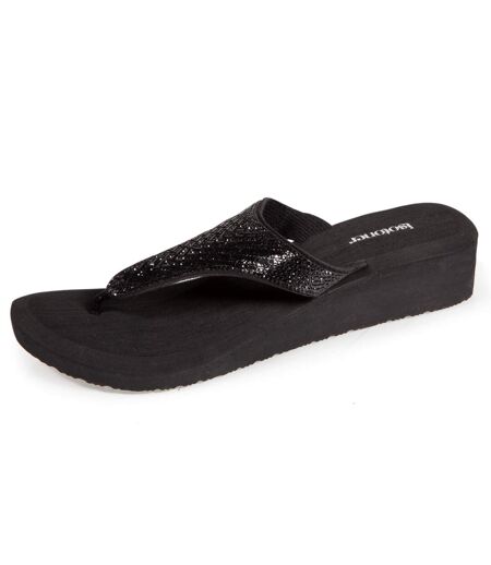 Isotoner Tongs femme à talon 4 cm, tiges larges et perlées