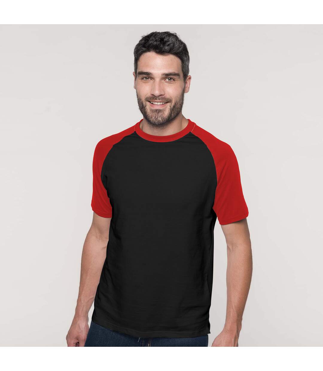 T-shirt de baseball à manches courtes  pour homme blanc/rouge Kariban-2