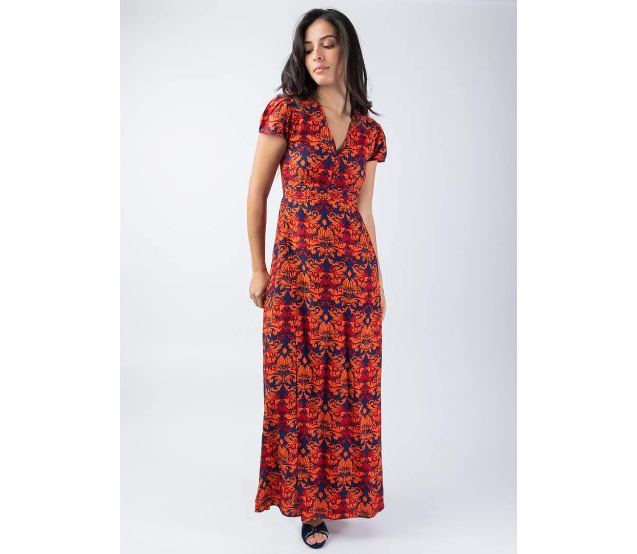 Robe longue chic et féminine MARBELLA motif ethnique baroque Coton Du Monde-4