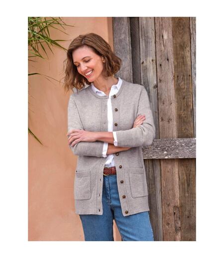 Womens/ladies Lambswool Crew Neck Cardigan Grey Marl WoolOvers