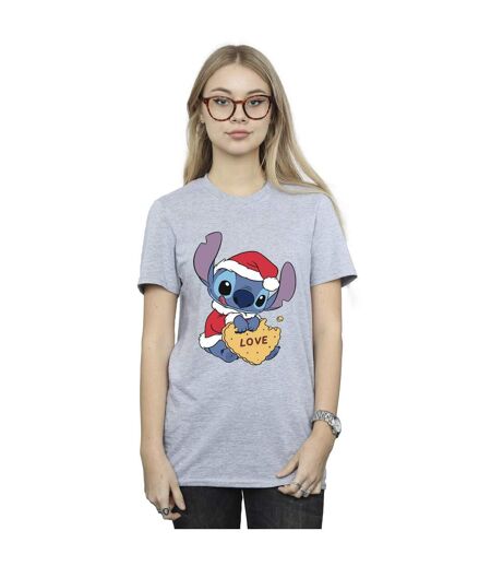 Disney Womens/Ladies Lilo And Stitch Christmas Love Biscuit Cotton Boyfriend T-Shirt (Gris sportif) - UTBI29971