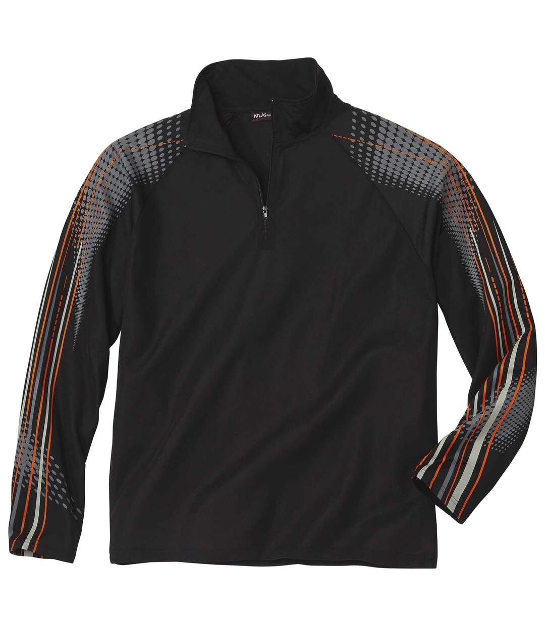 Men's Black Half Zip Top with Graphic Print-2