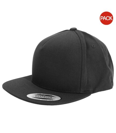 Yupoong Flexfit Unisex Plain Classic 5 Panel Snapback Cap (Pack of 2) (Black) - UTRW6756