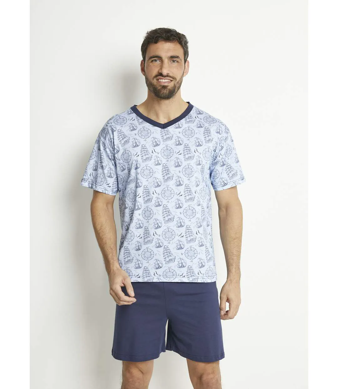 Pyjama short col V jersey coton-1