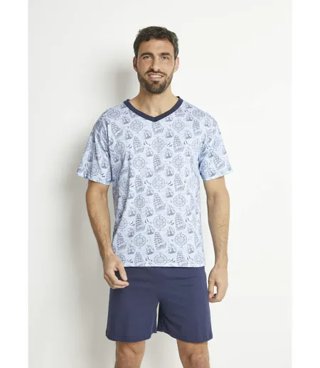 Pyjama short col V jersey coton