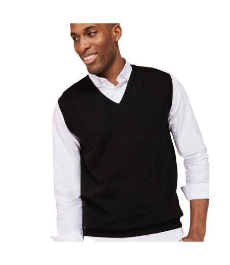 Henbury Mens Cotton Acrylic V Neck Sleeveless Sweatshirt (Black)