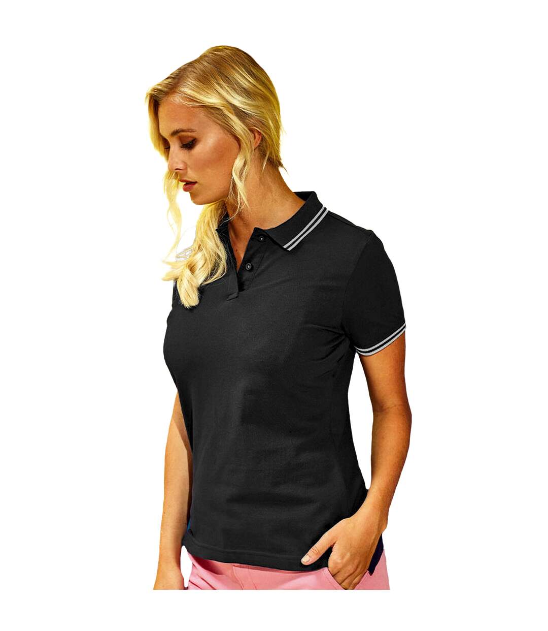 Asquith & Fox Womens/Ladies Classic Fit Tipped Polo (Black/White)