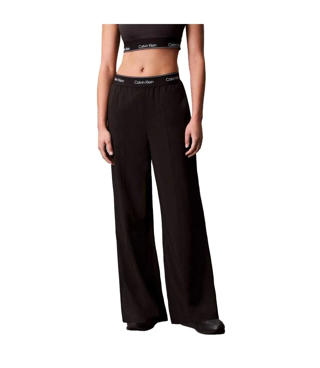 Womens/ladies Wide Leg Joggers Black Calvin Klein-1