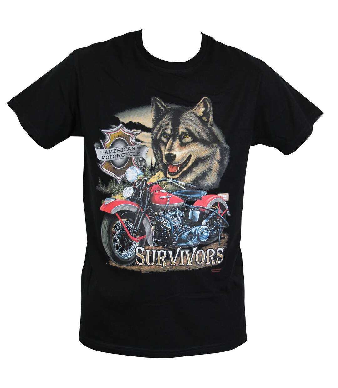 T-shirt homme manches courtes - Moto loup survivor 22695 - noir