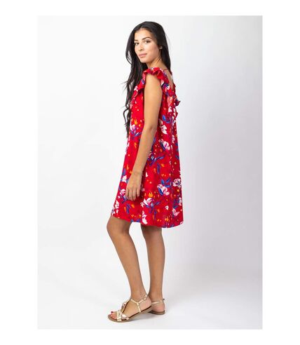 Robe courte sans manches volantées ZOLA rouge Coton Du Monde