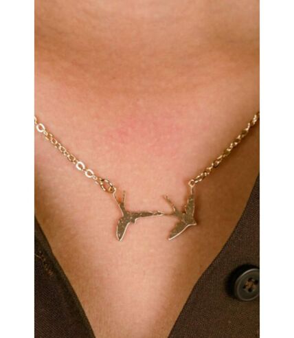 Two Bird Silver &amp; Gold Necklace, Nature Birds Charm, Simple Pendant for women
