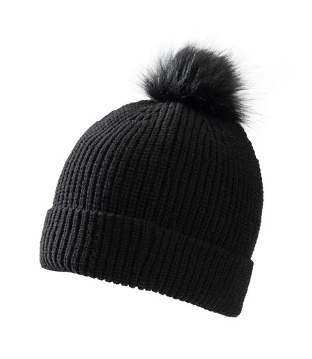Bonnet À Revers Et Pompon Duveteux Glitz Femme Noir Dare 2B