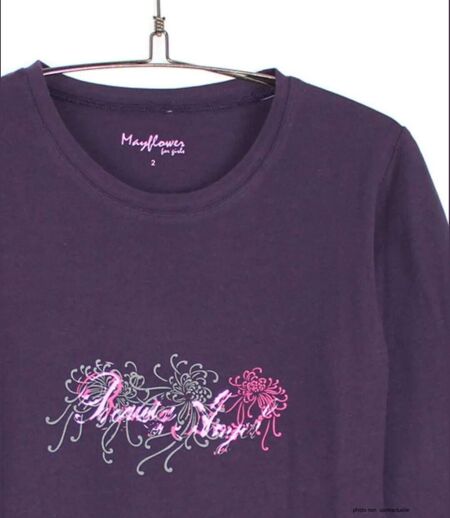 MAYFLOWER SH1060 – Tee-shirt manches longues violet col rond sérigraphié pour un style audacieux