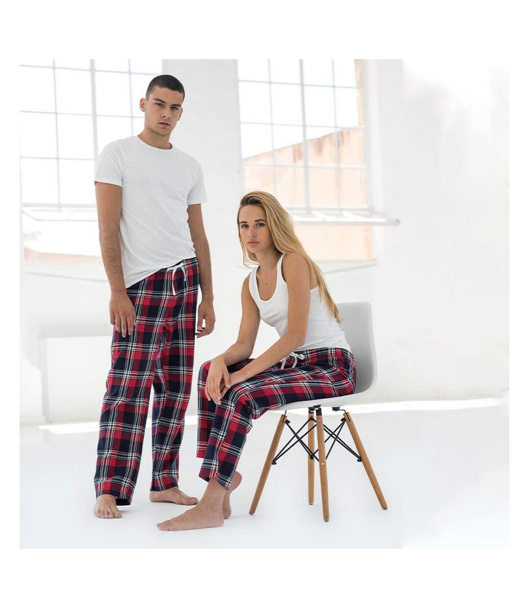 Femme Rouge Bleu Marine Skinnifit Pantalon De Pyjama Tartan-3