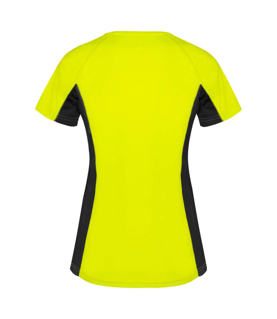 T-shirt shanghai femme jaune fluo / noir uni Roly-2