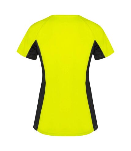 T-shirt shanghai femme jaune fluo / noir uni Roly