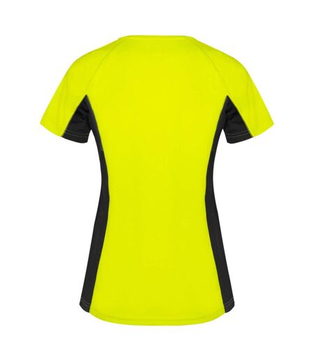 T-shirt shanghai femme jaune fluo / noir uni Roly