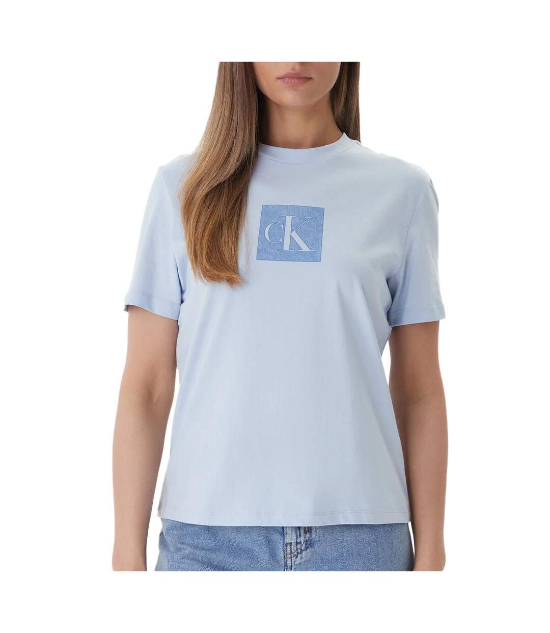 T-Shirt bleu femme calvin klein jeans monog-1