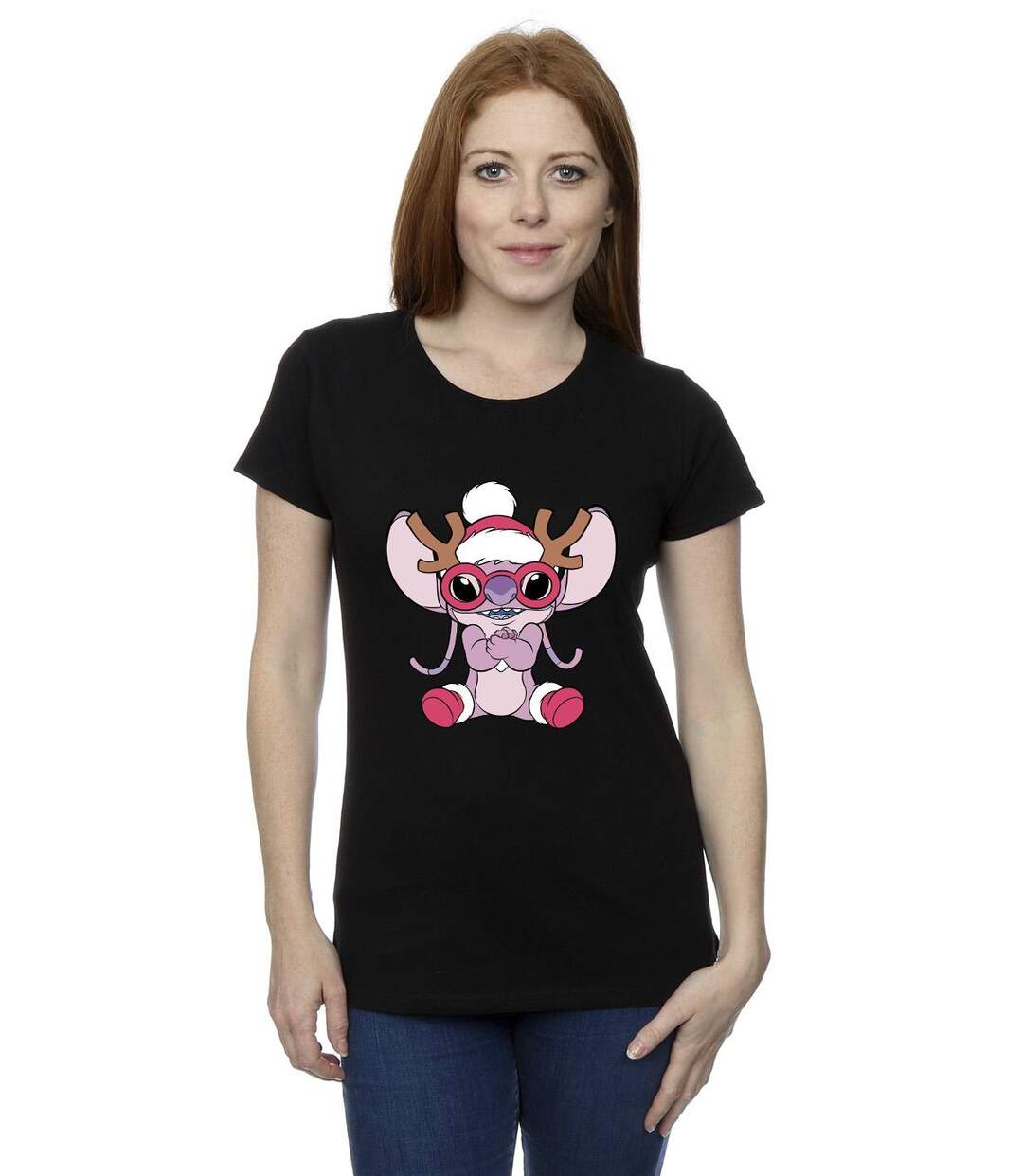 Disney T-shirt en coton Femmes/Ladies Lilo & Stitch Angel Reindeer (Noir) - UTBI26051-2