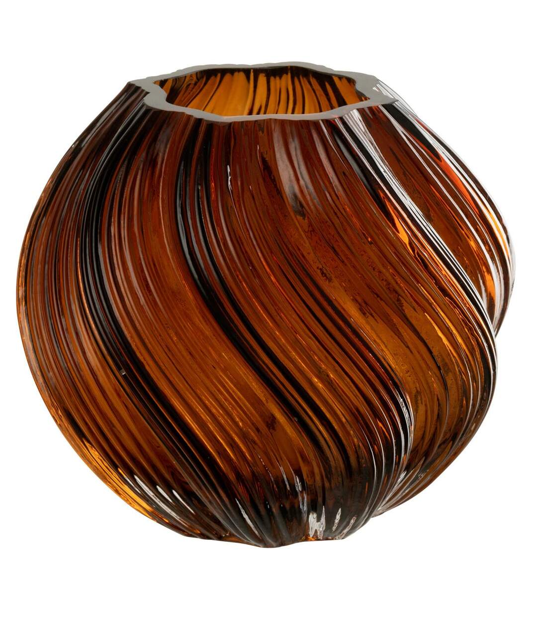 Vase Ondulé en Verre Carol 16cm Marron-1