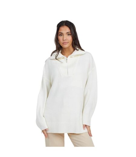 Womens/ladies Fashion Zip Drop Shoulder Jumper Ivory Brave Soul