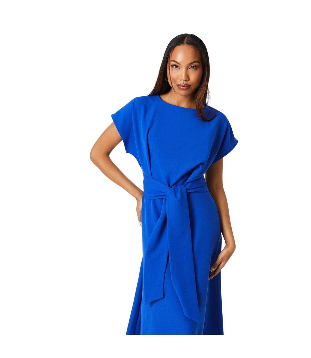 Womens/ladies Waist Tie Midi Dress Cobalt Principles-3