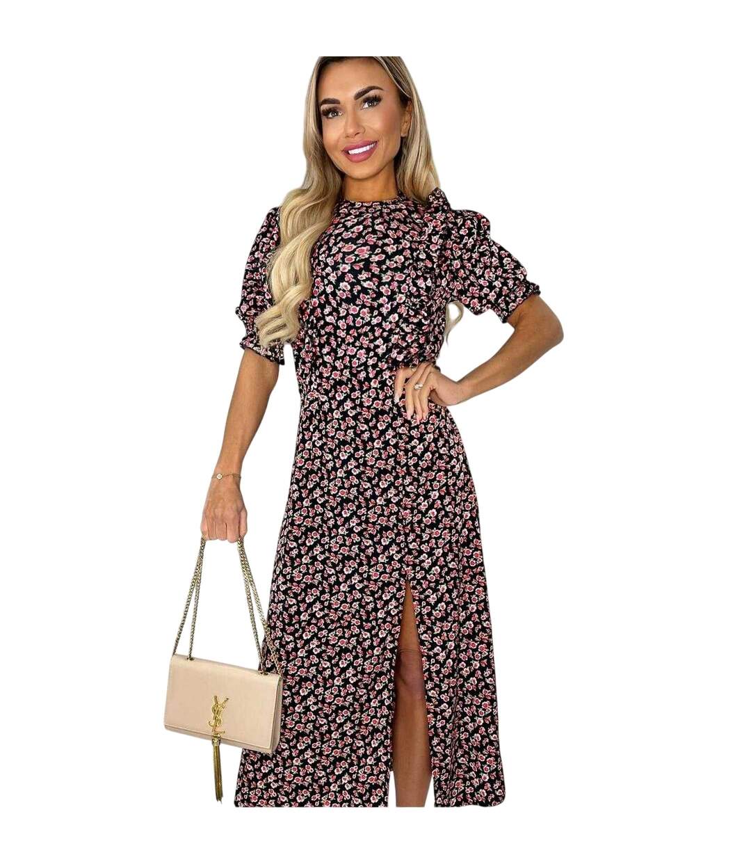 Womens/ladies Rose Print Midi Dress Multicoloured AX Paris-4