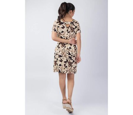 Robe courte élégante en coton CLAUDIA noire et beige Coton Du Monde