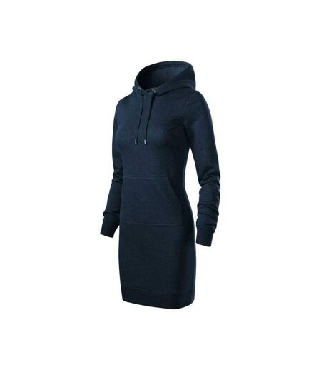 Womens/ladies Snap French Terry Hooded Sweatshirt Dress Navy Blue Malfini
