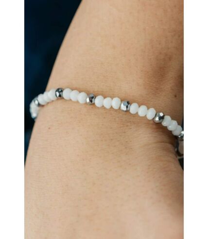 White Crystal Silver Slim Beads Adjustable Elegant Handmade Bracelet