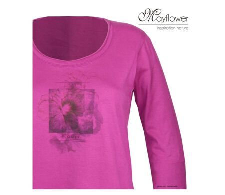 MAYFLOWER NUAGE – Tee-shirt manches longues fushia 100% coton col bateau pour un look vitaminé
