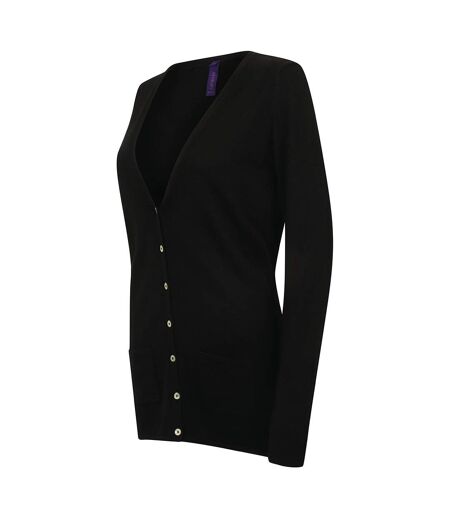 Henbury Ladies/Womens V-Neck Button Fine Knit Cardigan (Black) - UTRW662