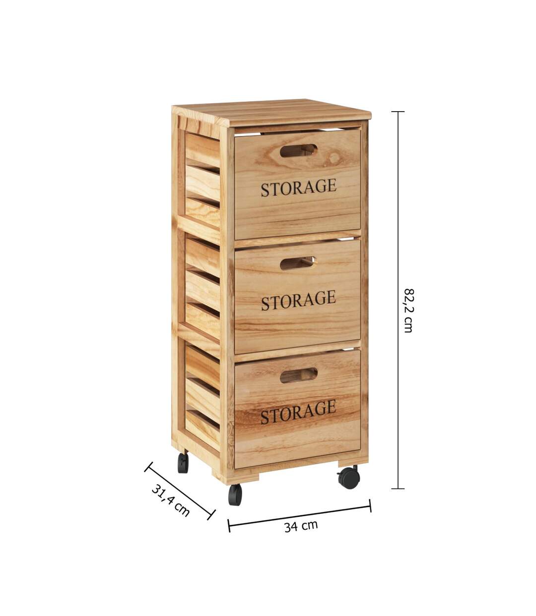 Tour de rangement 3 tiroirs à roulettes en bois HERSTIA - Beige-3