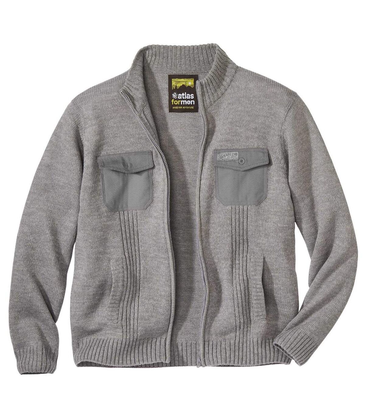 Men's Gray Knitted Outdoor Jacket  - Full Zip Atlas For Men