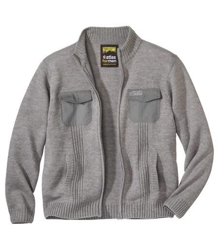 Men's Gray Knitted Outdoor Jacket  - Full Zip