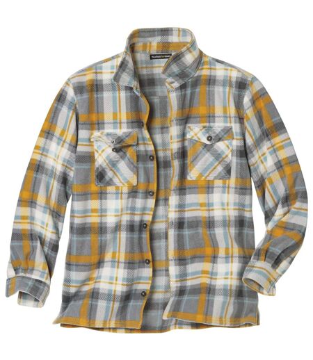 Men's Checked Fleece Overshirt - Grey Yellow Off-White 