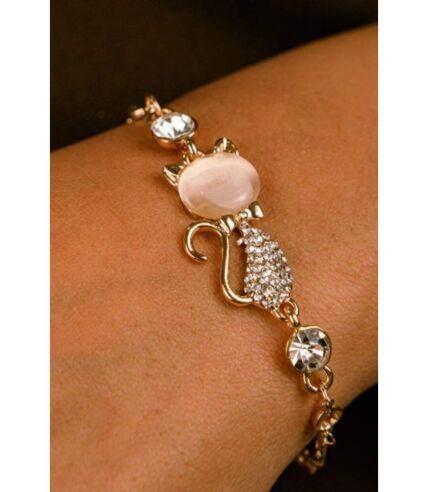 Adjustable Rose Gold Feline Kitten Cat Lovers Zircon Animal Bracelet