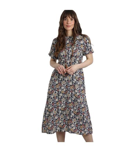 Womens/ladies everly printed midi dress navy Weird Fish