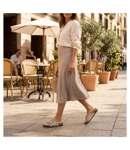 OZABI Sandales Mule Boucle Ronde Nubuck Noir Beige 36-41