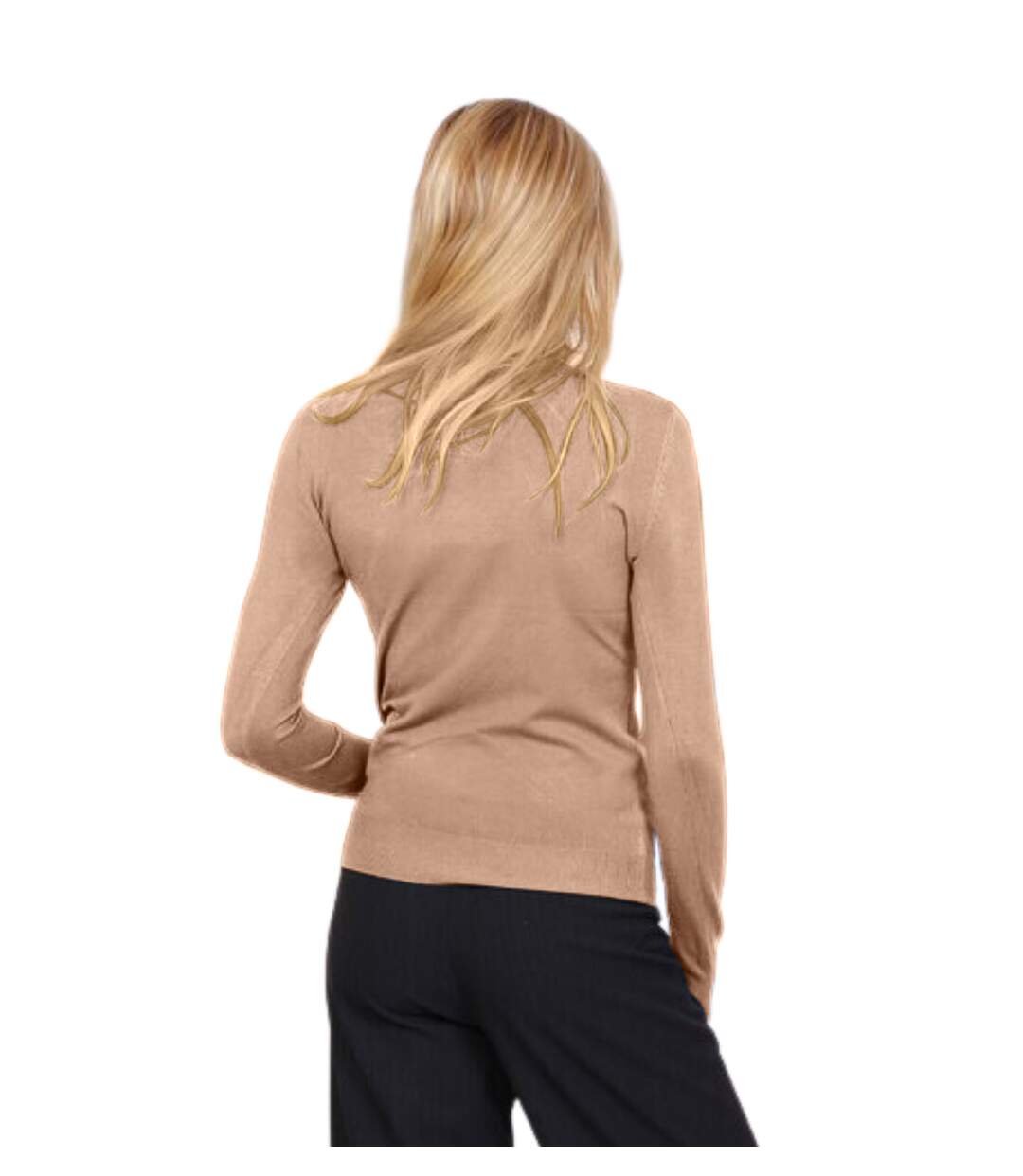 Pull femme manches longues - Col montant couleur beige