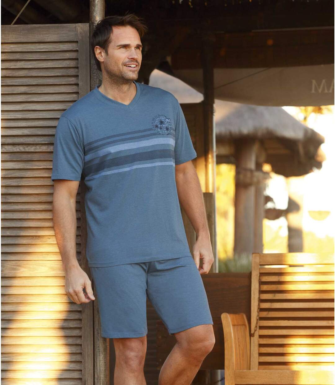 Men's Comfort Short Summer Pyjamas - Mottled Blue Atlas For Men