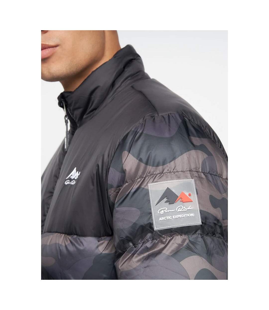 Born Rich Mens Carlito Camo Oversized Padded Jacket (Black)