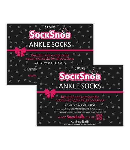 10 Pairs Ladies Black Cotton Crew Socks Hearts & Bows Everyday Socks