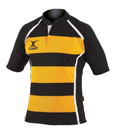 Gilbert Rugby Mens Xact Game Day Short Sleeved Rugby Shirt (Black/ Amber Hoops) - UTRW5397