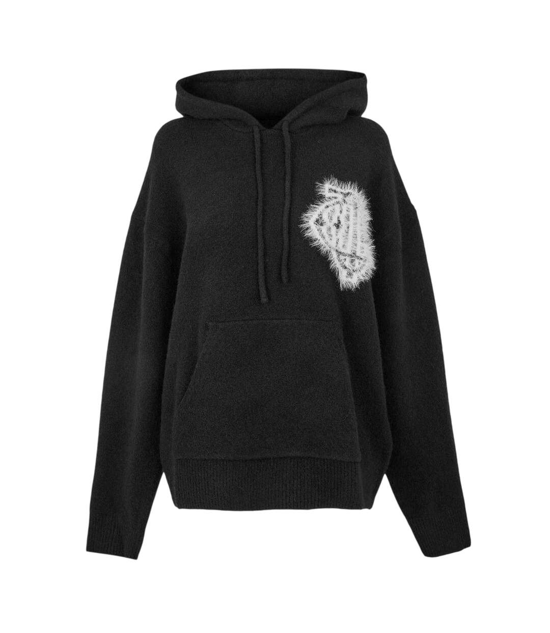 Womens/ladies Fluffy Knitted Hoodie Black The Couture Club-2