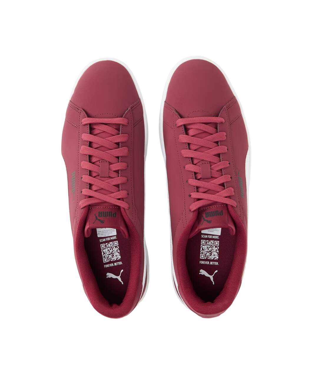 Mens Smash 3.0 Synthetic Nubuck Low Flat Trainers Burgundy White Puma-3