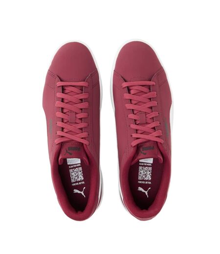 Mens Smash 3.0 Synthetic Nubuck Low Flat Trainers Burgundy White Puma